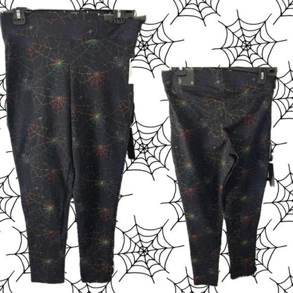 Torrid 0 Black Rainbow Spider Web Print Flat Elastic Waistband Cotton Leggings - Picture 1 of 4